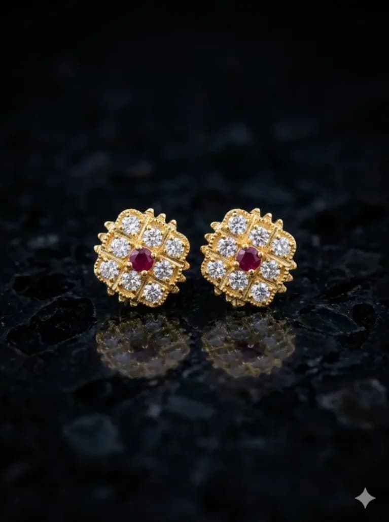 GOLD PLATED ROUND STONE STUD